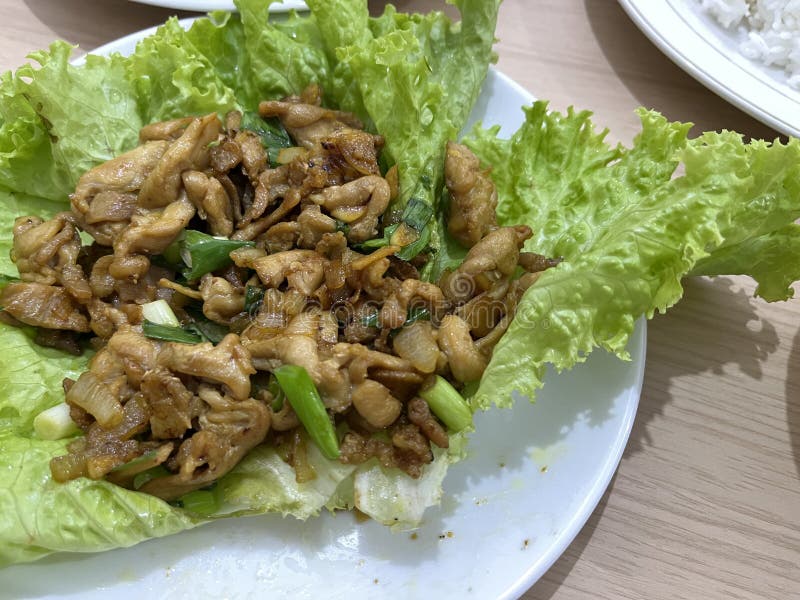 Chicken Stir Fry with Oyster Sauce and Spring Onion Served on a Plate