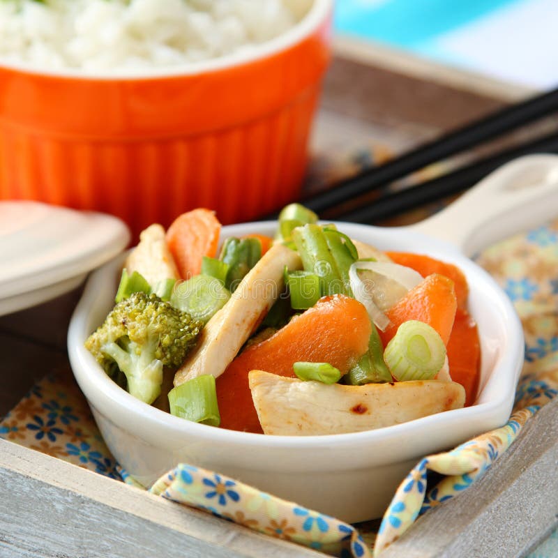 Chicken Stir Fry with Vegetables and Rice Stock Image - Image of lunch