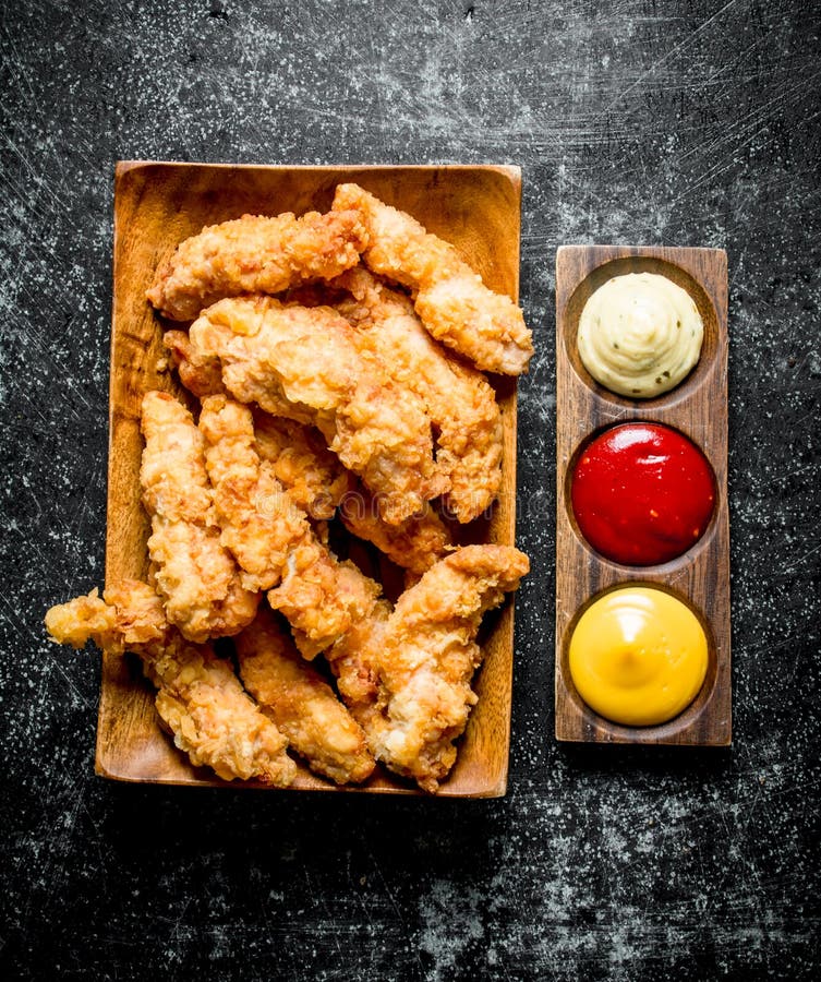 Chicken Strips with Different Sauces Stock Photo Image of food, meat