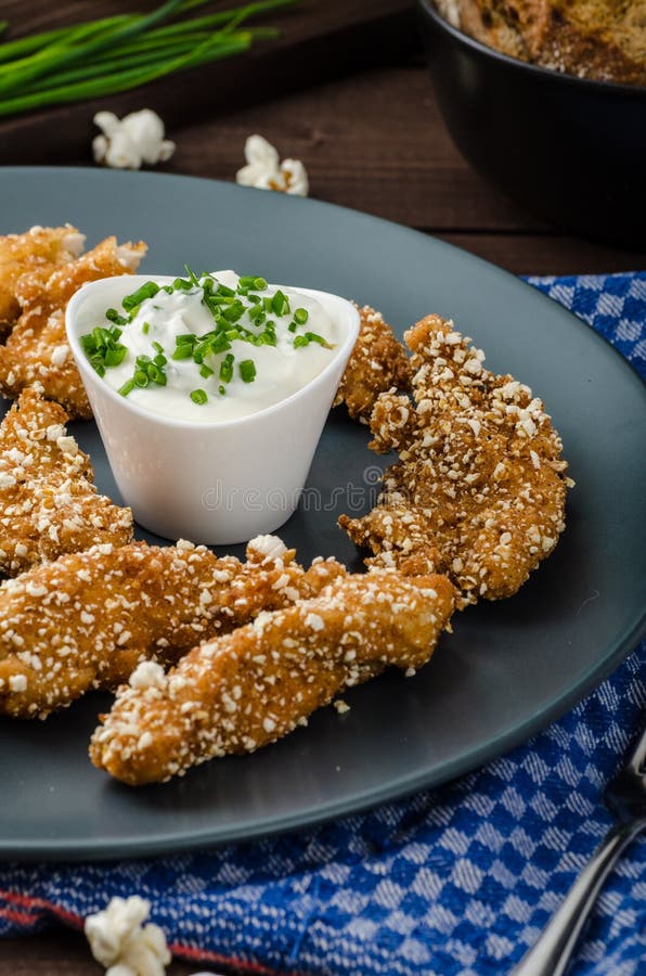 Chicken Strips in Popcorn Breadcrumbs Stock Image Image of corn, meat
