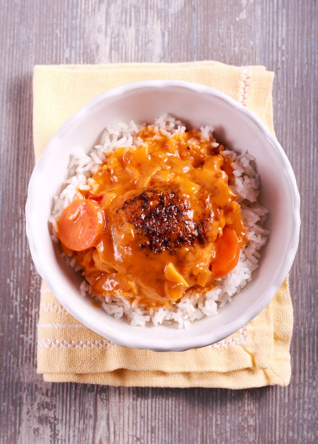 Chicken Thigh with Gravy Over Rice Stock Photo - Image of thigh