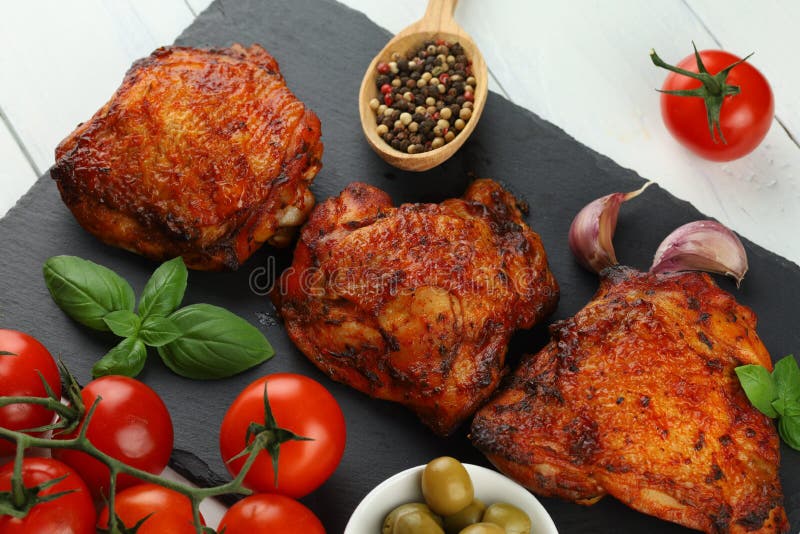 Chicken Thighs Baked with Vegetables and Spices Stock Photo Image of