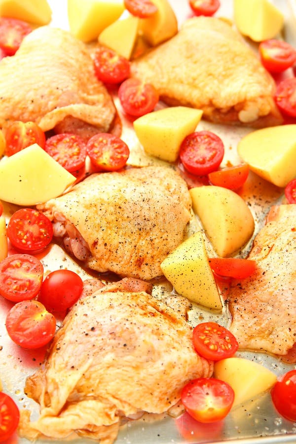 Chicken Thighs with Cherry Tomatoes One Pan Meal Stock Photo - Image of