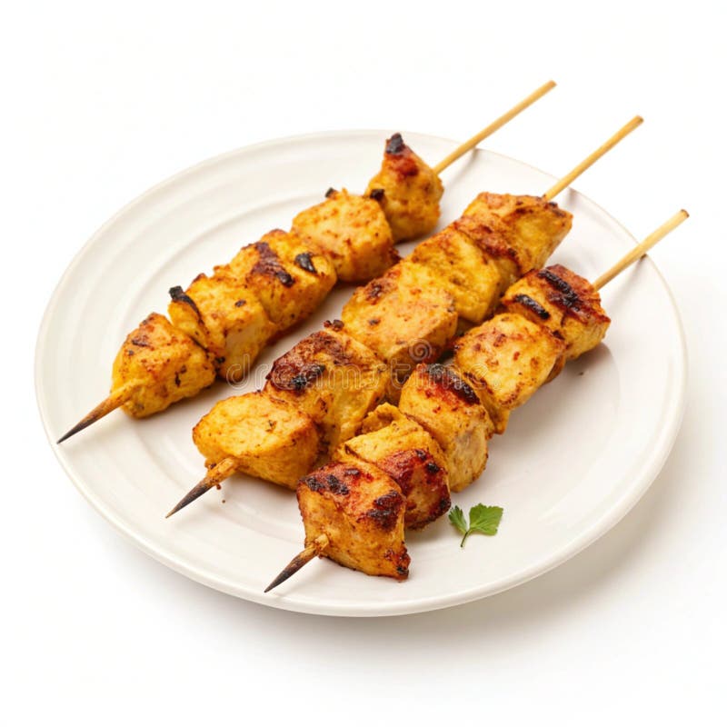 Chicken tikka kebabs isolerad på öppen bakgrund vektor illustrationer
