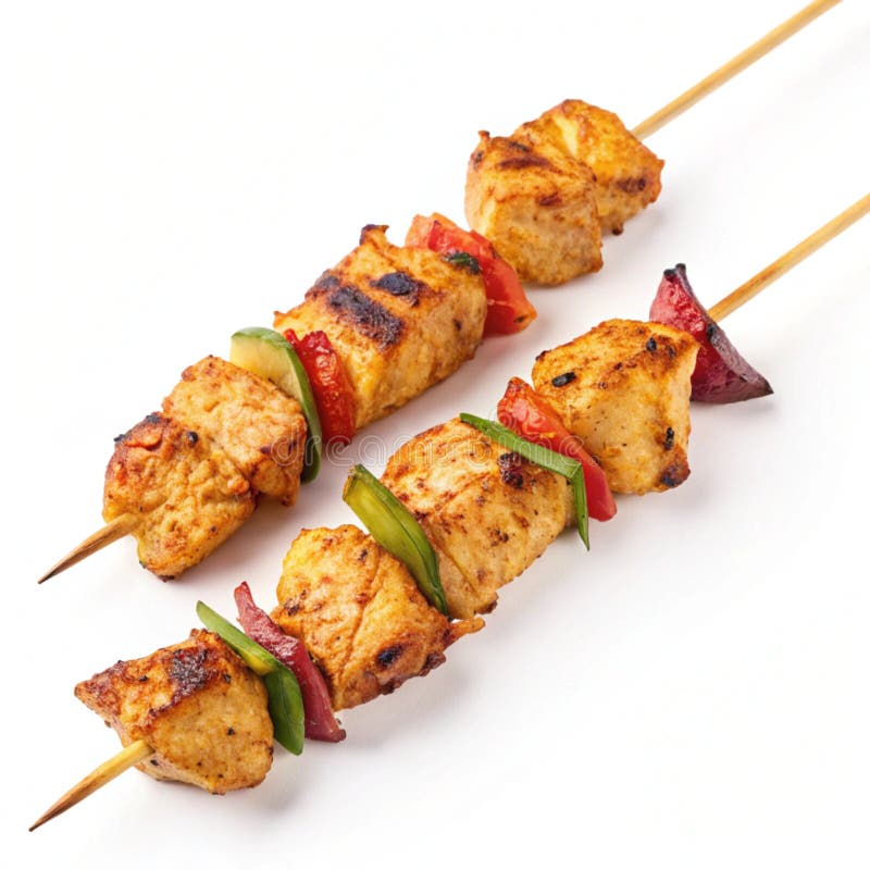 Chicken tikka kebabs isolerad på öppen bakgrund royaltyfri illustrationer
