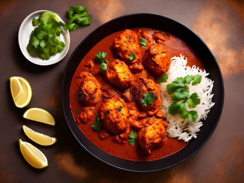 Chicken Tikka Masala Dish with Rise Stock Photo Image of fish