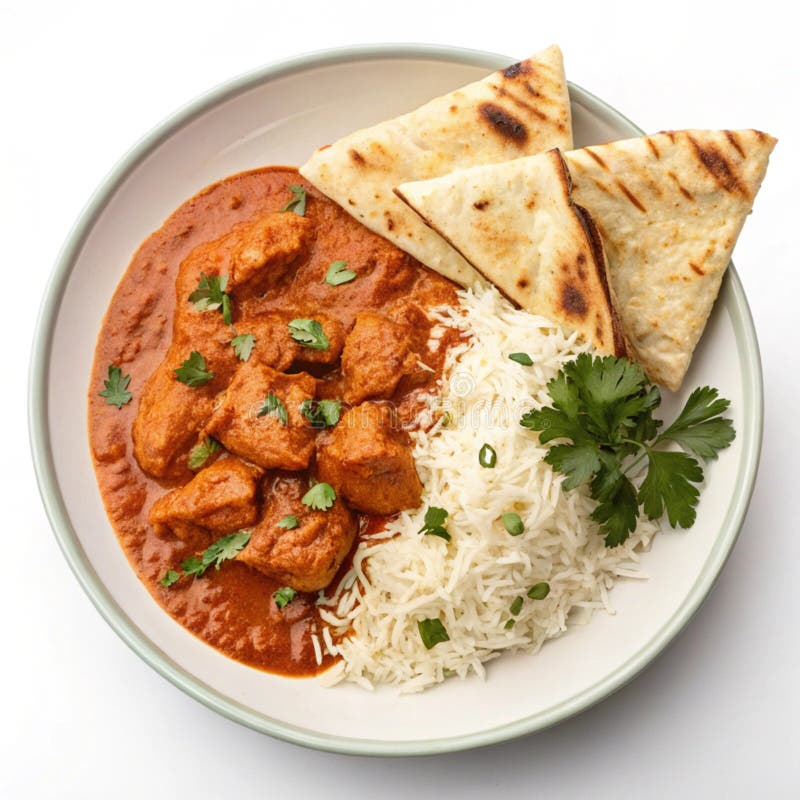 Chicken Tikka Masala isolerad på öppen bakgrund stock illustrationer