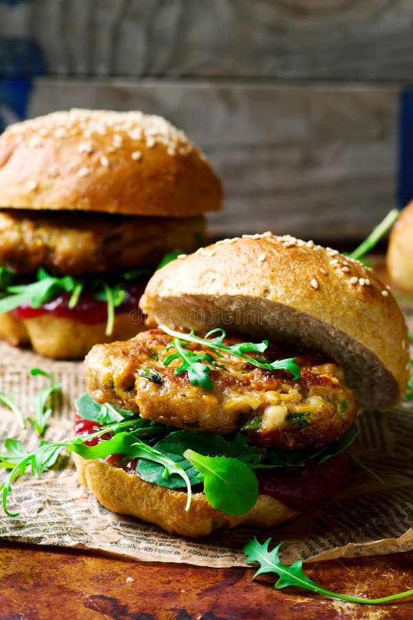 Chicken, Turkey Cranberry Burgers Stock Image - Image of fresh, sauce ...