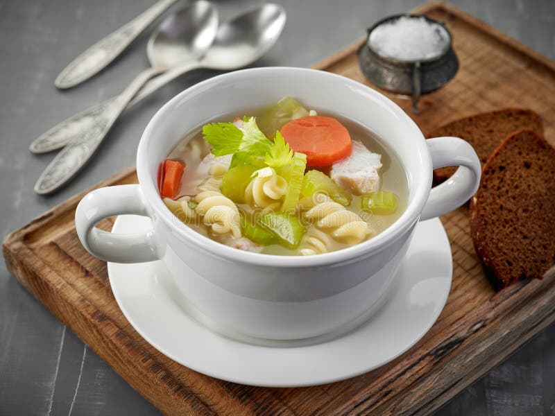 Chicken and vegetable soup stock image. Image of pasta - 66804285