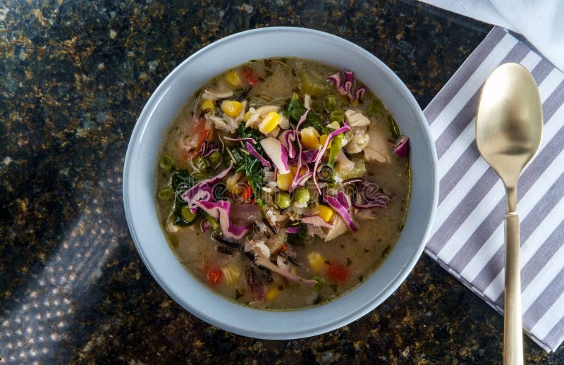 Chicken Wild Rice Soup stock photo. Image of food, black 223659112