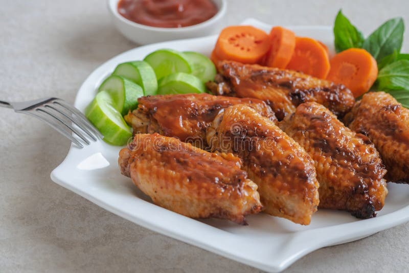 Chicken Wings with Barbecue Sauce on Plate Stock Image Image of