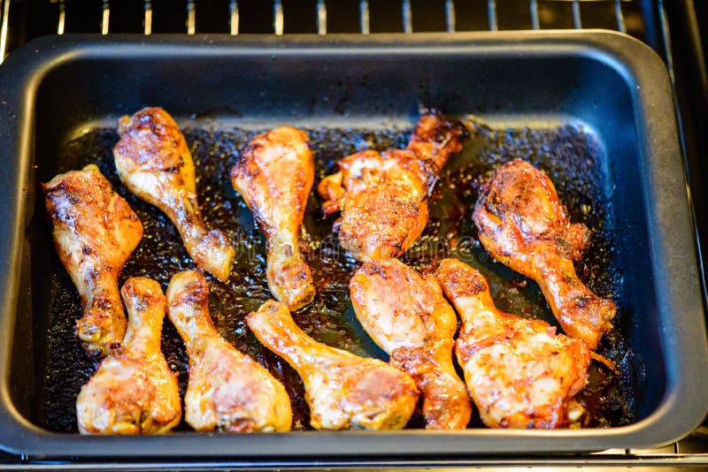 Chicken Wings Cooking in Oven Stock Image Image of fireside, black