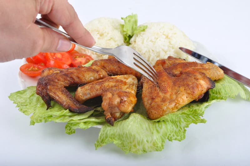 Chicken wings with rice