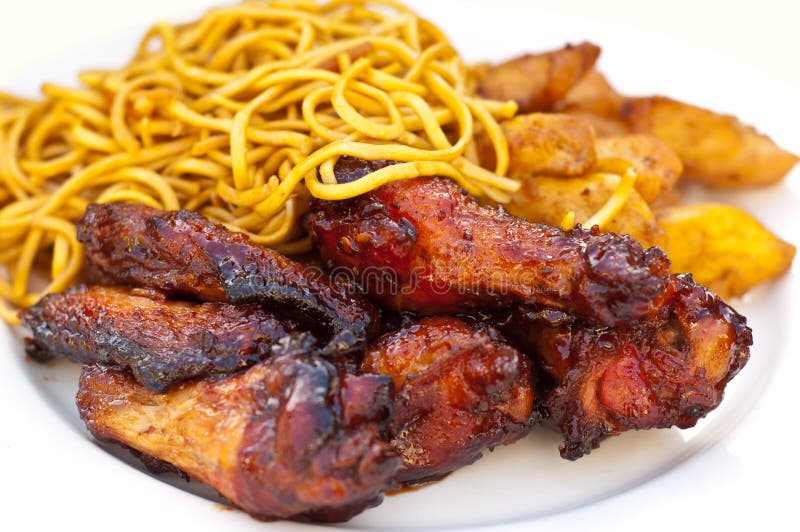 Chicken Wings and Strips with Noodles Stock Image Image of lunch