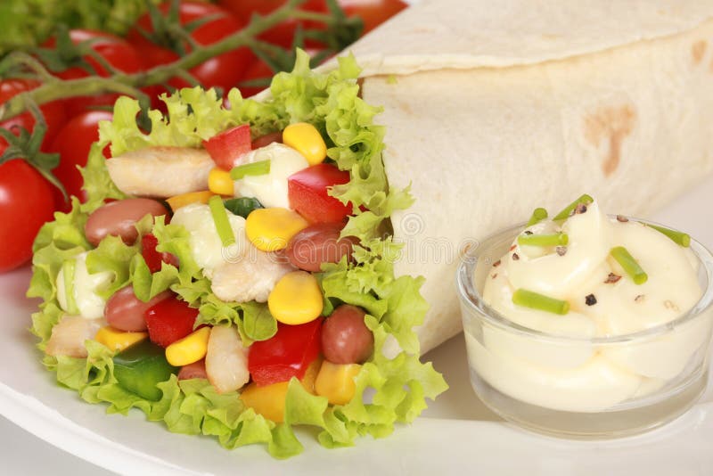 Chicken Wrap Sandwich with Dip Stock Photo Image of topping, dips