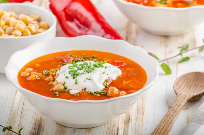 Chickpea soup with pepper stock image. Image of recipe 77310377