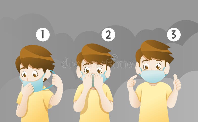 Chico con máscara para proteger la contaminación ilustración del vector