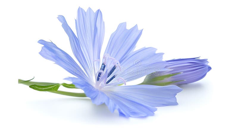 Chicory flower with leaf isolated on white background macro stock image