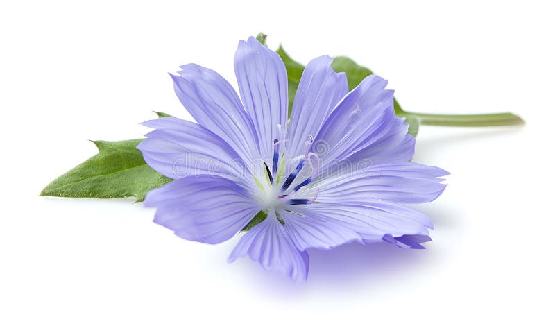 Chicory flower with leaf isolated on white background macro stock images