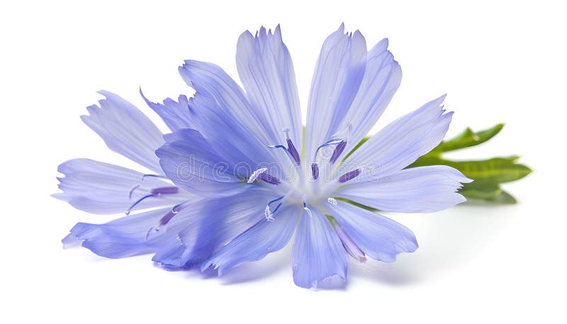 Chicory flower with leaf isolated on white background macro stock images