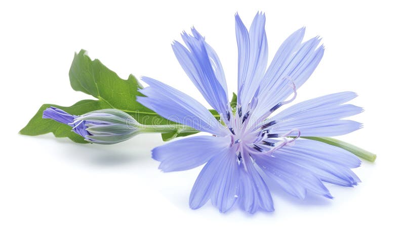 Chicory flower with leaf isolated on white background macro royalty free stock photography