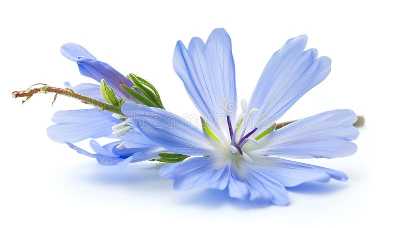 Chicory flower with leaf isolated on white background macro stock photography
