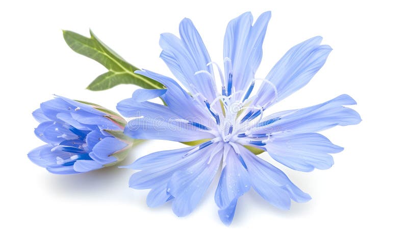 Chicory flower with leaf isolated on white background macro royalty free stock photography