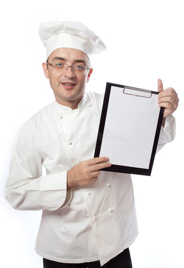 Chief cook showing menu stock image. Image of finger - 23361155