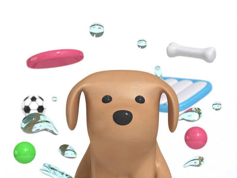 chien de brun de portrait avec la boule 3d d'os de disque de vol de jouet de chien de baisse de l'eau rendre illustration libre de droits chien de brun de portrait avec la boule 3d d'os de disque de vol de jouet de chien de baisse de l'eau rendre illustration libre de droits