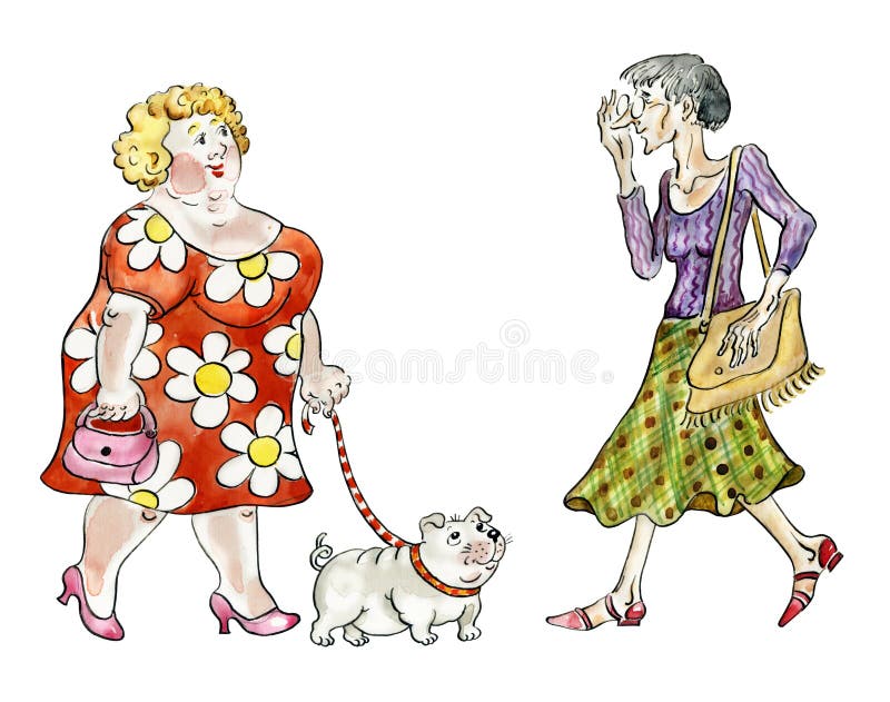 Chien de marche de grosse femme gros illustration de vecteur Chien de marche de grosse femme gros illustration de vecteur