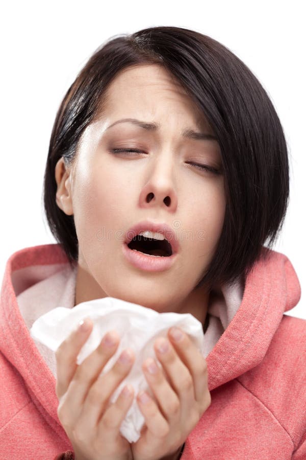 Sick woman holding wipe in her hands, isolated. Sick woman holding wipe in her hands, isolated