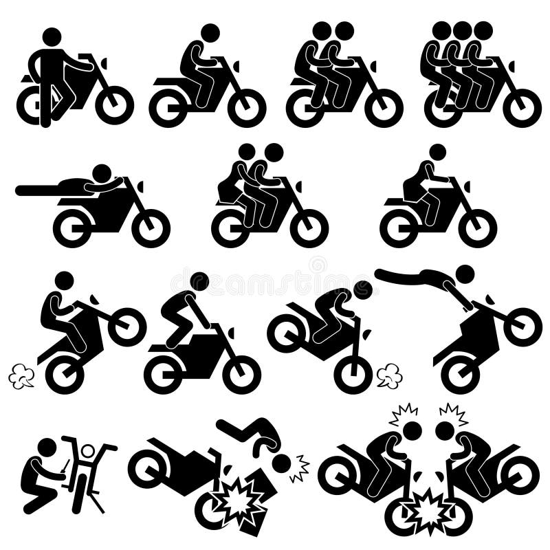 A set of pictograms representing people riding on motorcycle. A set of pictograms representing people riding on motorcycle.