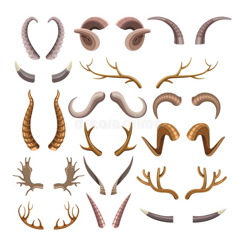 Chifres coms muitos ramos e afiados dos animais selvagens ajustados ilustração do vetor Chifres coms muitos ramos e afiados dos animais selvagens ajustados ilustração do vetor