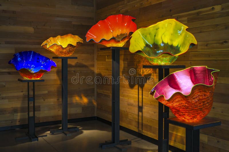 Colorful blown Chihuly glass in  on display at an exhibit in St. Petersburg, Florida. Colorful blown Chihuly glass in  on display at an exhibit in St. Petersburg, Florida