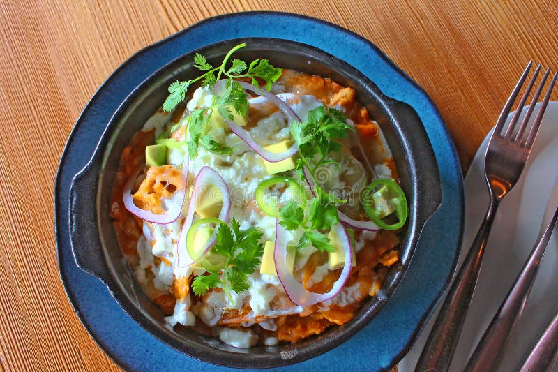 Chilaquiles Mexican Dish Wooden Table Stock Image Image of mexican, tasty 88581409