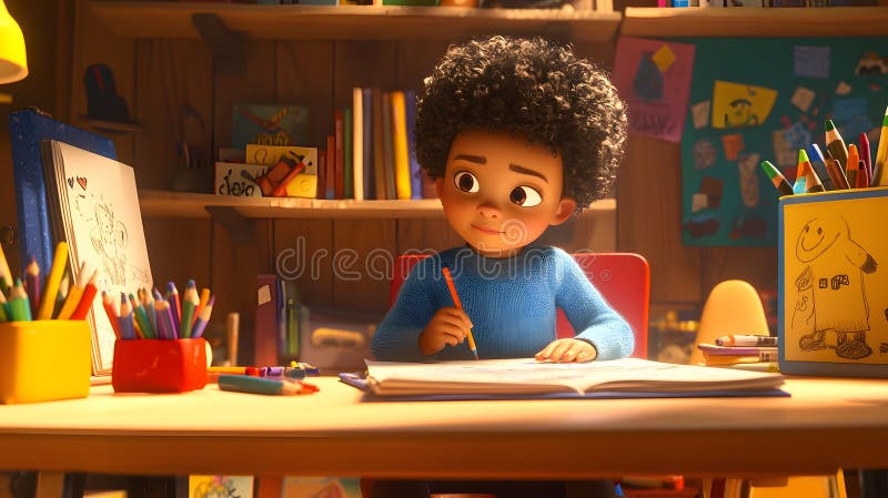 Child artist drawing cozy classroom digital artwork creative environment close-up view imagination and learning royalty free illustration