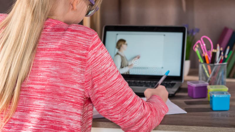 A child attends an online school during quarantine