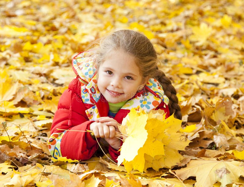 Autumn Girl on Dried Leaves Blowing Wind Lips Stock Image - Image of ...