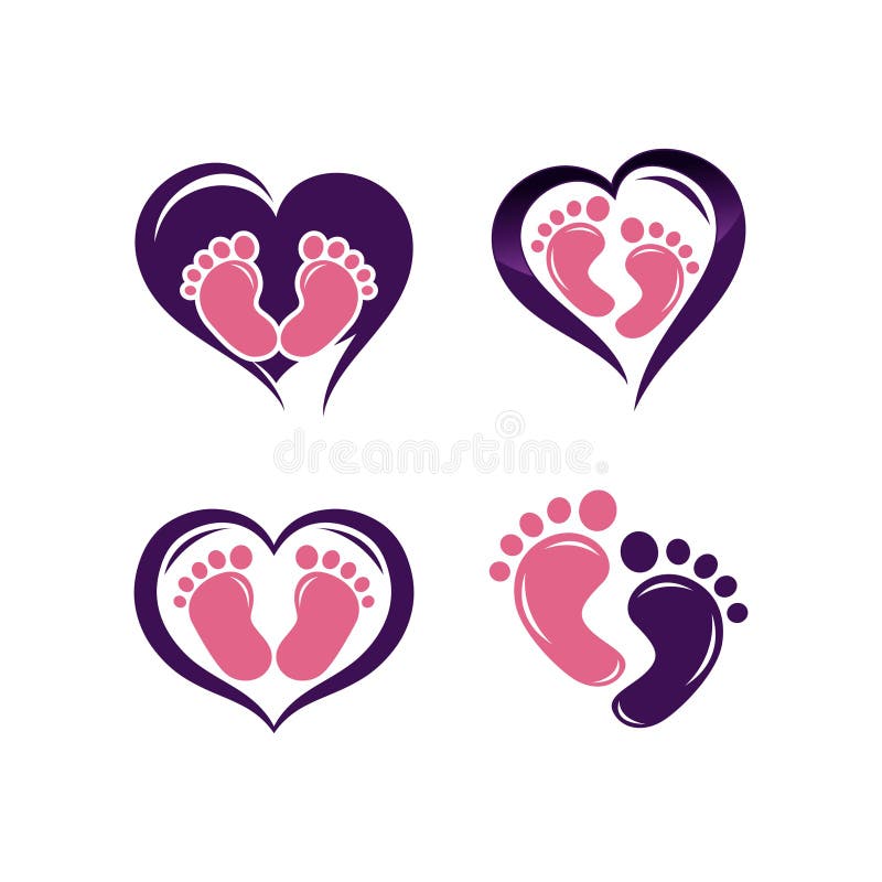 Pink kids or baby feet and foot steps with heart Vector Image
