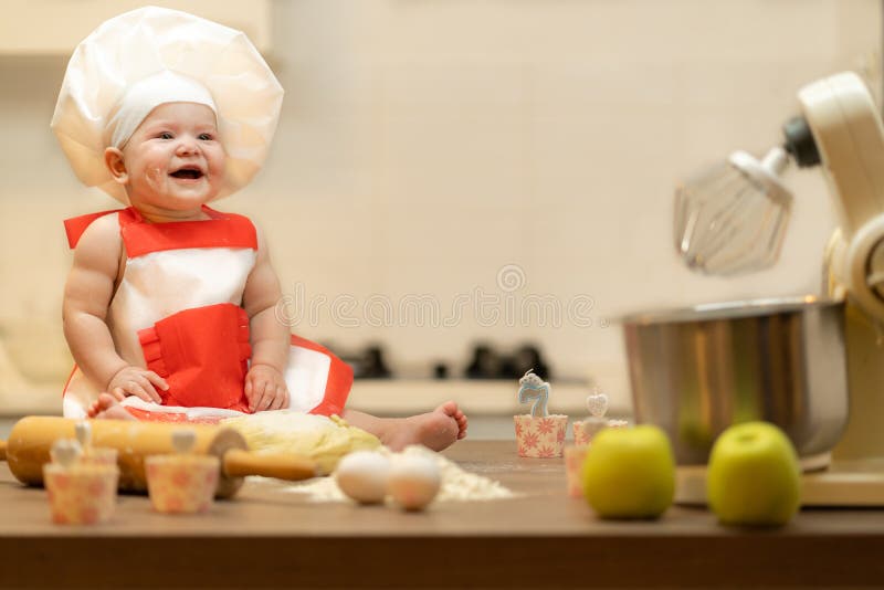 Baby Girl In Cook Role Molds From Dough