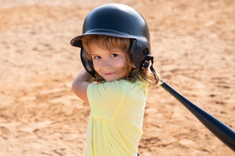 Child Batter about To Hit a Pitch during a Baseball Game. Kid Baseball
