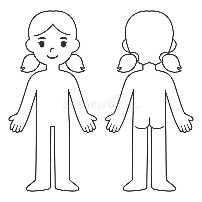 Blank girl body outline template. 