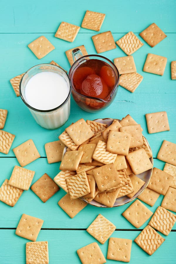 Child Breakfast Crackers and Milk Stock Image Image of lifestyle