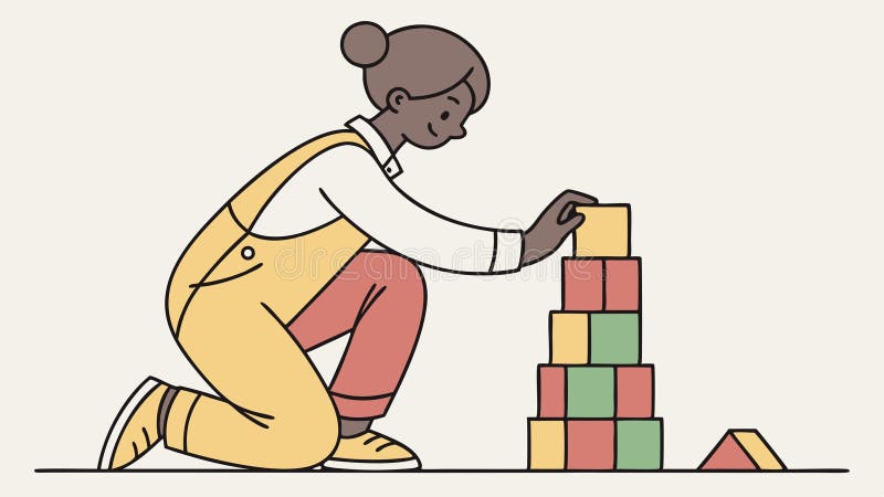 Child Building Block Tower, Learning and Development, Creative Playtime, Educational Toy, Vector Design Generative AI royalty free illustration