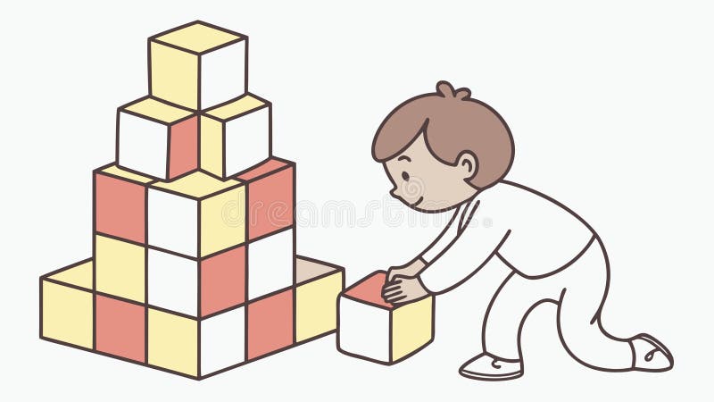 Child Building Tower with Blocks, Creative Playtime, Learning and Development, vector design Generative AI stock illustration