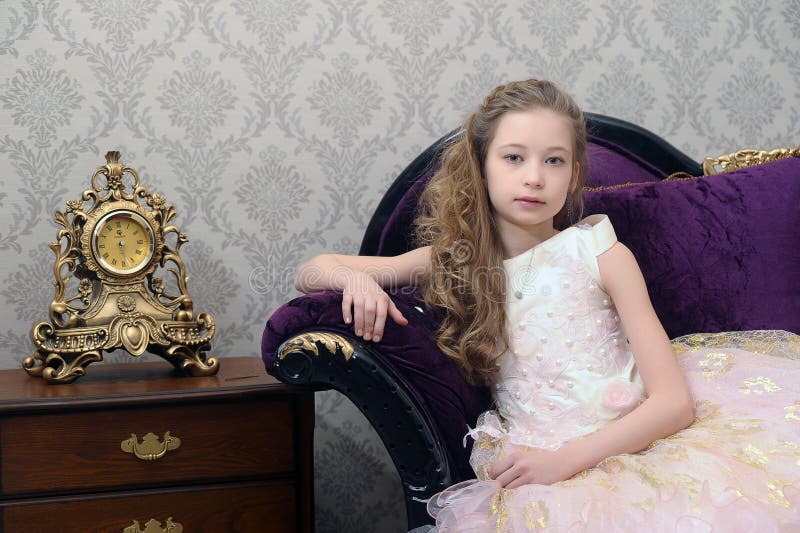 Child on a Chair in a Nice Dress Stock Photo Image of fashion beauty
