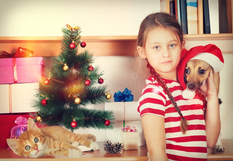 Child and set pets stock image. Image of canine, fluffy - 50948329