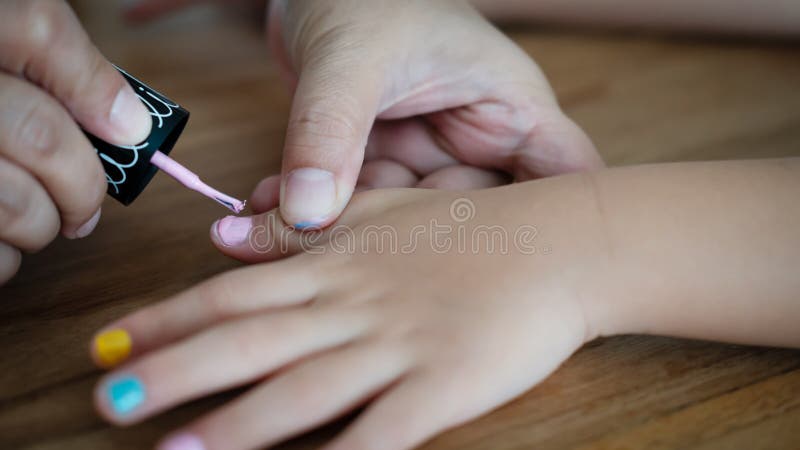 2018 Child Closeup Colour Day Fashion Finger Girl Hand Indoor Kids Learning Mom Nail Polish People Pink