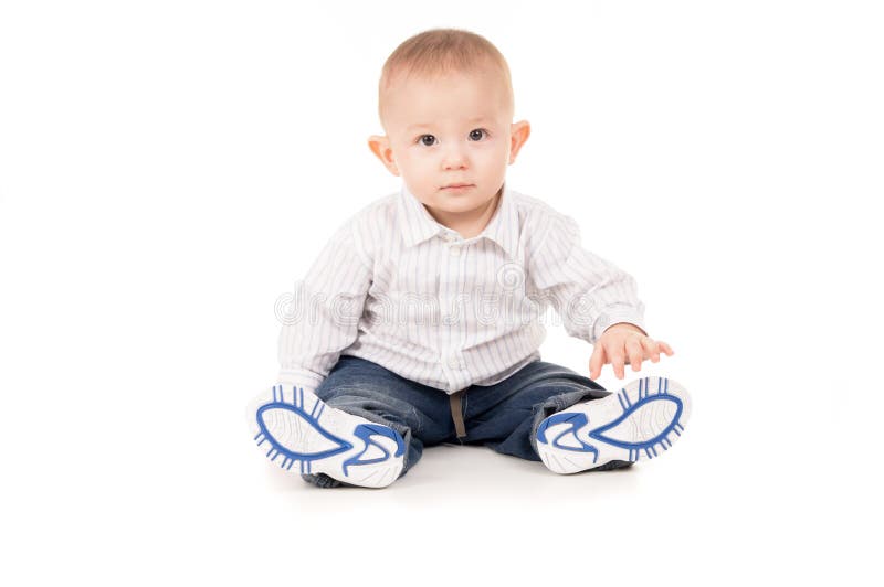 The Child in Clothes Sits on the Floor Stock Image - Image of laugh ...