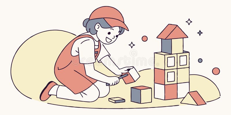 Child Constructing with Building Blocks, Creative Playtime, vector design Generative AI royalty free illustration